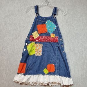 Vtg Disney Jumper Womens Small Blue Denim Cotton Ruffle Hem Overall Patchwork